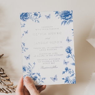 Enchanted Dusty Blue & Silver Wedding Foil Invitation