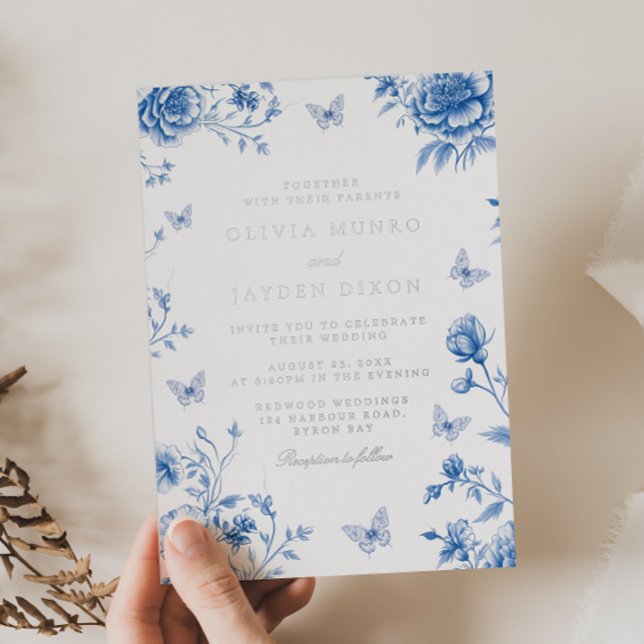 Enchanted Dusty Blue & Silver Wedding Foil Invitation (Creator Uploaded)