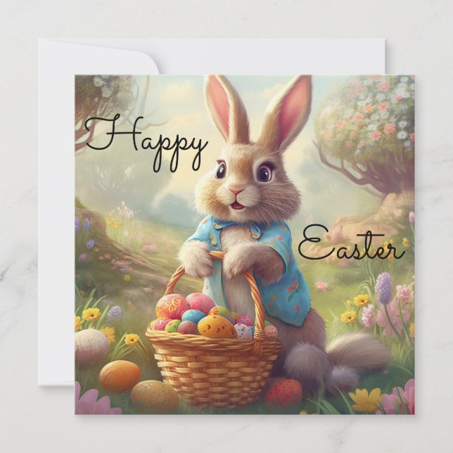 Enchanted Easter - Whimsical Bunny  Holiday Card (Front)