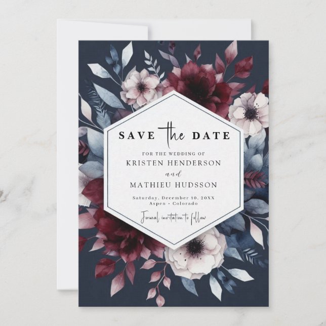 Enchanted Editable Burgundy Save The Date (Front)