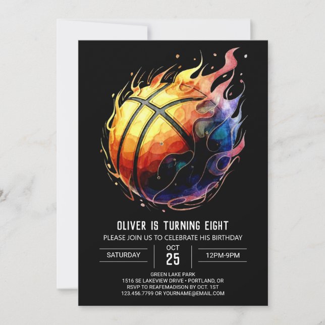  Enchanted Editable Orange Basketball Birthday Invitation (Front)