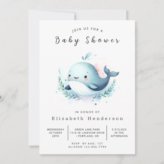Enchanted Editable Whale Baby Shower Invitation (Front)