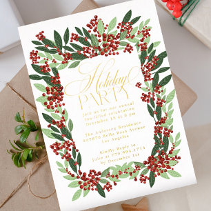 Enchanted Elegance Botanical Christmas Party Foil Invitation