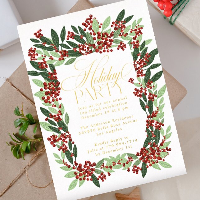 Enchanted Elegance Botanical Christmas Party Foil Invitation (Creator Uploaded)