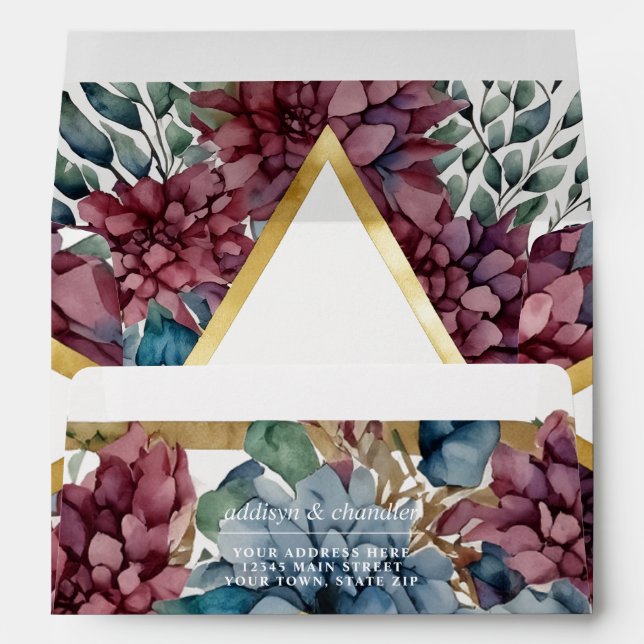 Enchanted Elegance Jewel-Toned Floral Wedding Envelope (Back (Bottom))