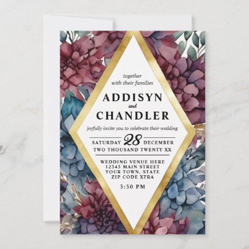 Enchanted Elegance Jewel_Toned Floral Wedding Invitation