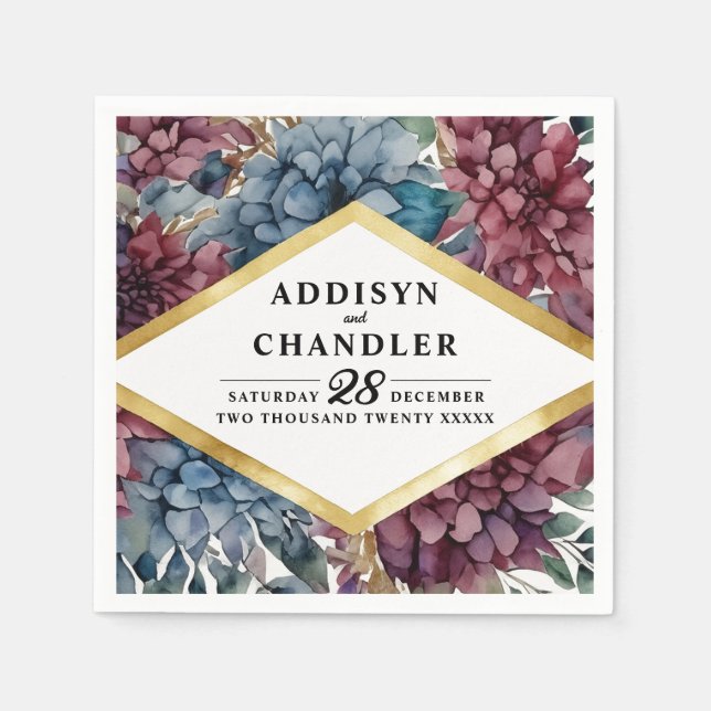 Enchanted Elegance Jewel-Toned Floral Wedding Napkins (Front)