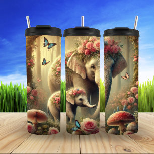 Enchanted Elephants in Floral Forest Thermal Tumbler