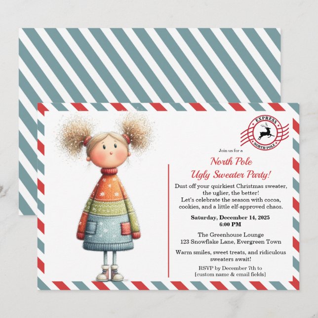 Enchanted Elf | North Pole Ugly Sweater Party  Invitation (Front/Back)