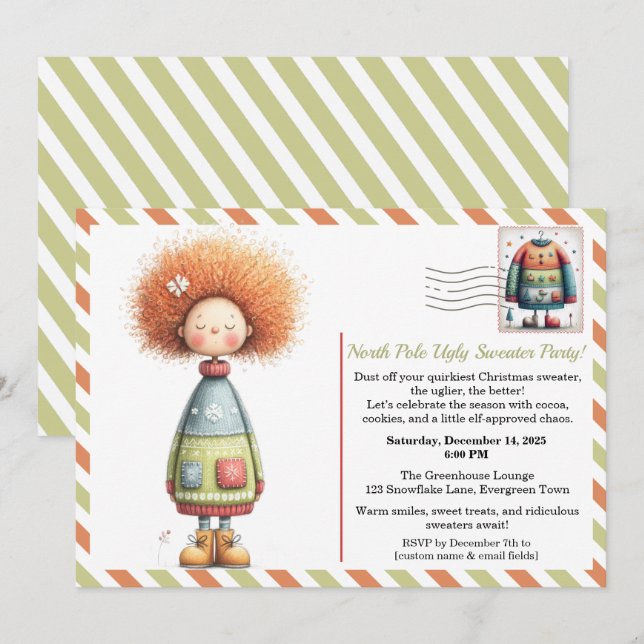 Enchanted Elf | North Pole Ugly Sweater Party  Invitation (Front/Back)
