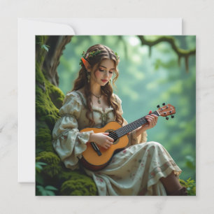 Enchanted Elven Fairy Playing Ukulele Card