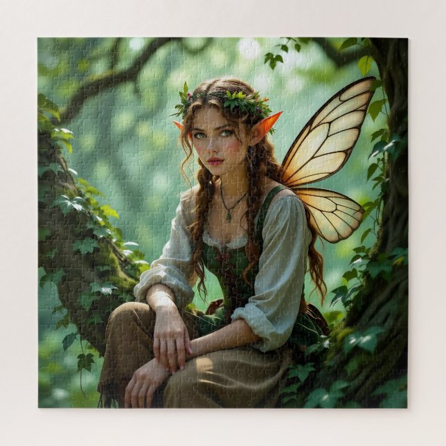 Enchanted  Elven Fairy Sitting in Tree Jigsaw Puzzle (Vertical)