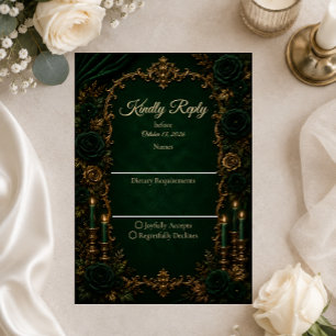 Enchanted Emerald Autumn Luxury Wedding RSVP Card