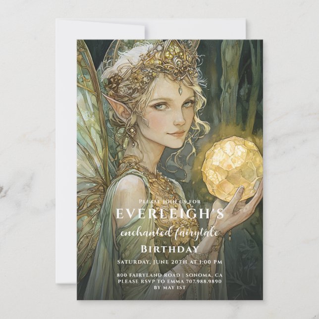 Enchanted Emerald Forest Fairy Birthday Invitation (Front)