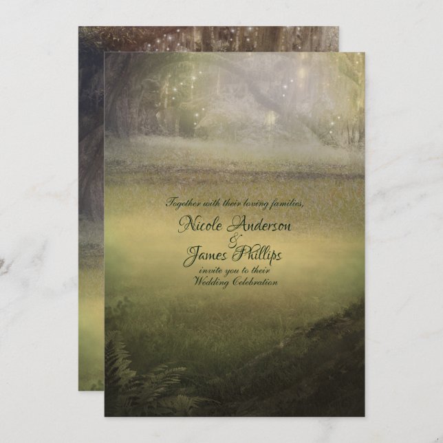 Enchanted Enchanting Lights Forest Rustic Wedding Invitation (Front/Back)