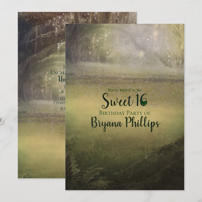 Enchanted Enchanting Lights Forest Sweet 16 Party Invitation (Front/Back)