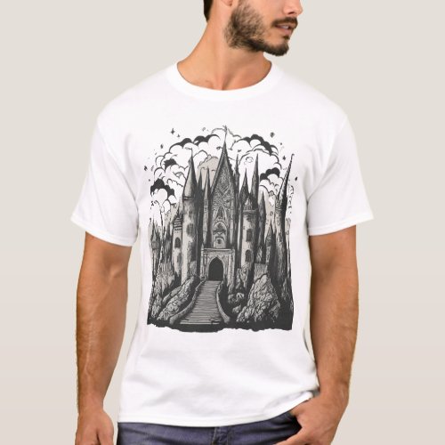 Enchanted Escapes Black  White Fairytale T_Shirt