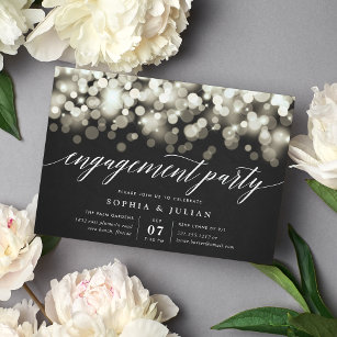 Enchanted Evening   Black & Gold Engagement Party Invitation