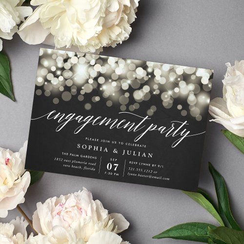 Enchanted Evening  Black  Gold Engagement Party Invitation