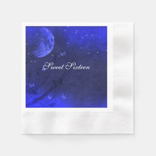 Enchanted Evening Blue White Sweet Sixteen Custom Paper Napkins