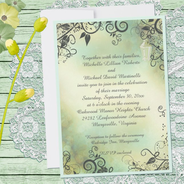 Enchanted Evening Deco Leaf Wedding Invitation (Creator Uploaded)