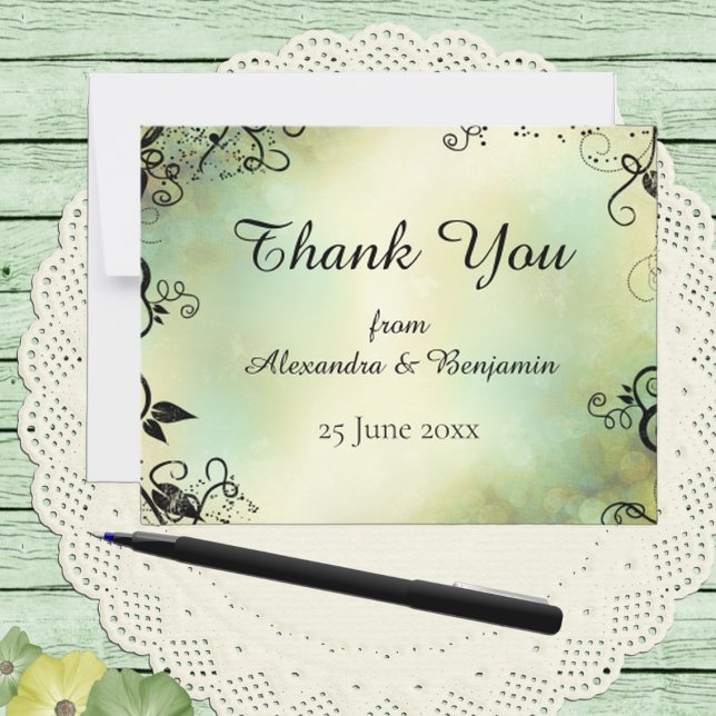 Enchanted Evening Deco Leaf Wedding Thank You Card (Creator Uploaded)