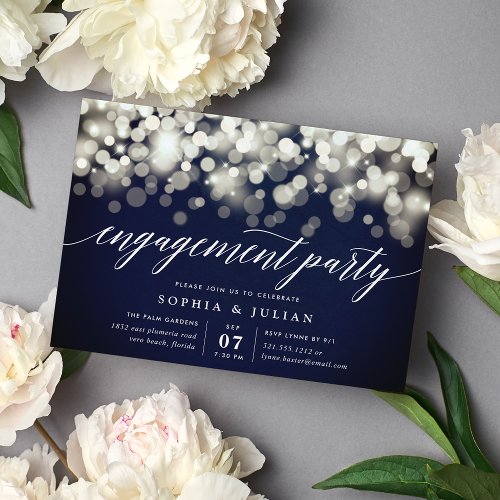 Enchanted Evening  Navy  Gold Engagement Party Invitation