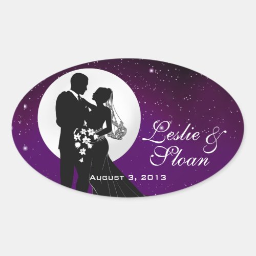 Enchanted Evening Nighttime Wedding Favor Oval Sticker