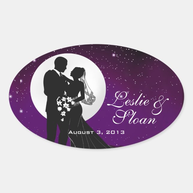Enchanted Evening Nighttime Wedding Favor Oval Sticker (Front)