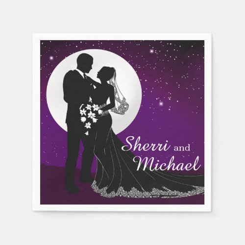 Enchanted Evening Nighttime Wedding  purple Napkins