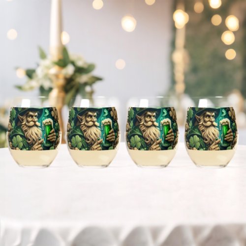 Enchanted Evening of Ale A Leprechauns Toast  Stemless Wine Glass