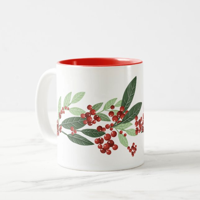 Enchanted Evergreen Elegance Christmas Two-Tone Coffee Mug (Front Left)