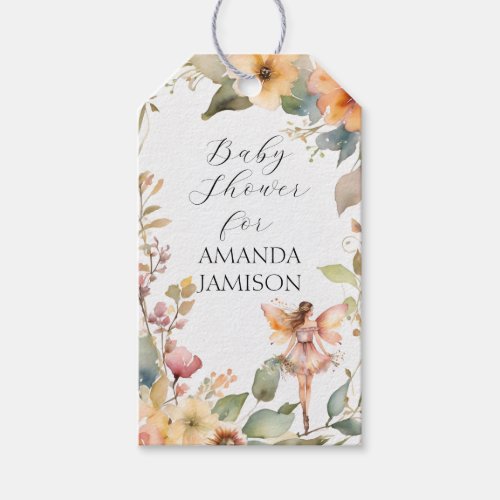 Enchanted Fairies Fall Floral Baby Girl Shower Gift Tags