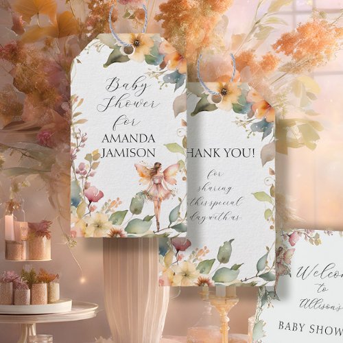 Enchanted Fairies Fall Floral Baby Girl Shower Gift Tags