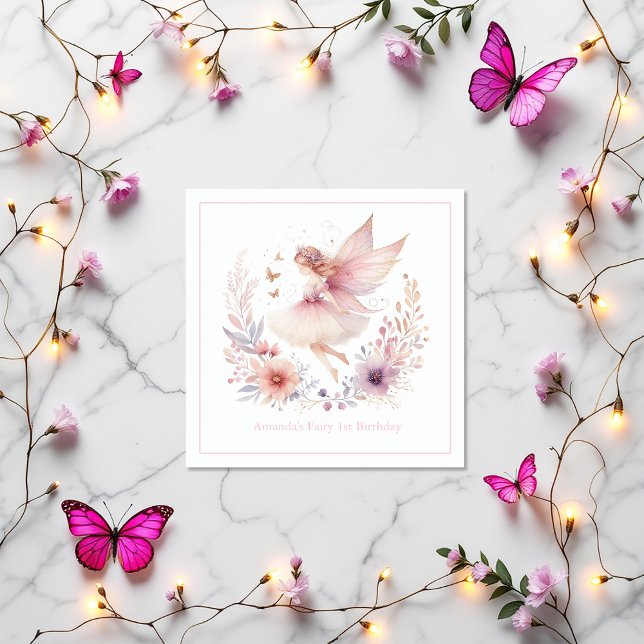 Enchanted Fairy 1st Birthday Party Napkins (Enchanted Fairy 1st Birthday Party Napkins)