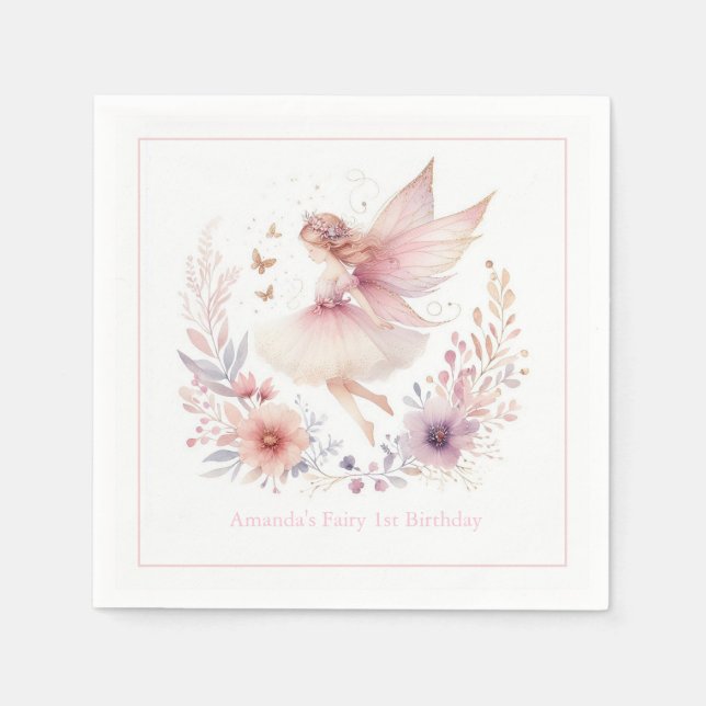 Enchanted Fairy 1st Birthday Party Napkins (Front)