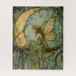 Enchanted Fairy And Crescent Moon Jigsaw Puzzle<br><div class="desc">A magical enchanted winged fairy sitting on a crescent moon in the forest in greens and golds. A perfect gift for anyone,  child or adult,  who loves all things magical and enchanted. Large 16x20 inch puzzle. Comes in a variety of sizes.</div>