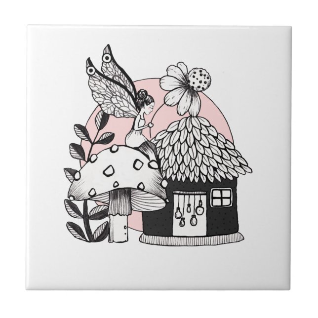 Enchanted Fairy And Fairy House Ceramic Tile (Front)