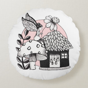Enchanted Fairy And Fairy House Round Pillow