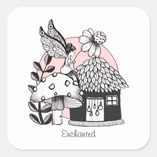 Enchanted Fairy And Fairy House Square Sticker
