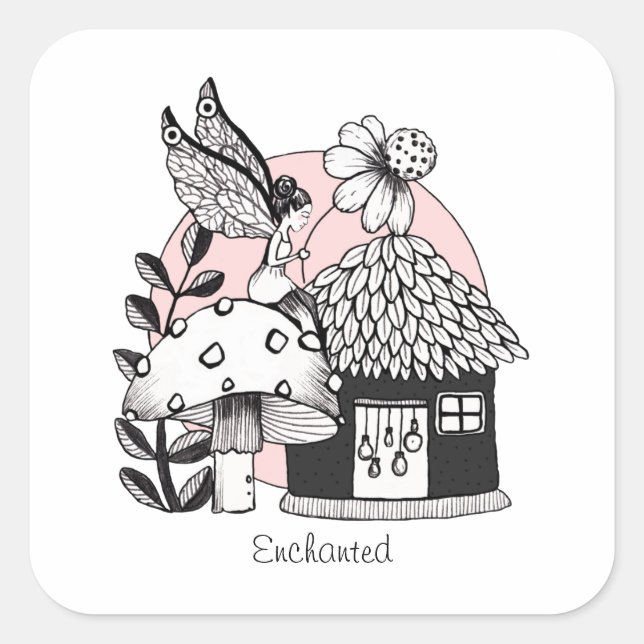 Enchanted Fairy And Fairy House Square Sticker (Front)