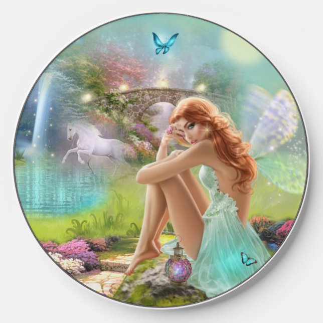 Enchanted Fairy and White Horse Fantasy Wireless Charger (Front)