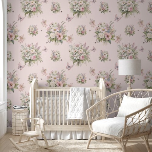 Enchanted Fairy Bee Floral Flower Bouquet Pink Wallpaper
