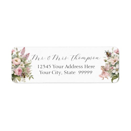 Enchanted Fairy Bee Wildflower Floral Baby Address Label