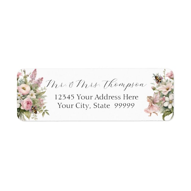 Enchanted Fairy Bee Wildflower Floral Baby Address Label (Front)