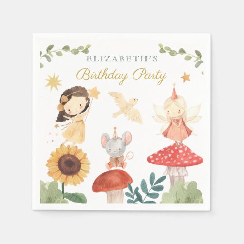 Enchanted Fairy Birthday Mushroom Napkins