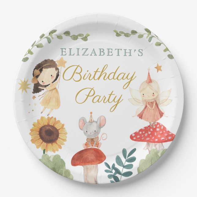 Enchanted Fairy Birthday Mushroom Paper Plates (Front)