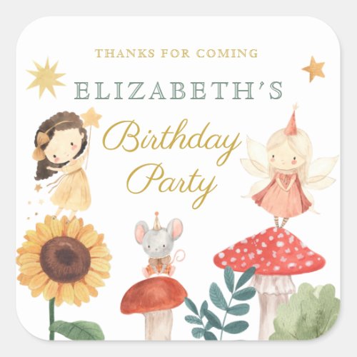 Enchanted Fairy Birthday Mushroom Square Sticker