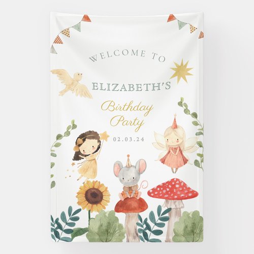 Enchanted Fairy Birthday Mushroom Woodland Banner