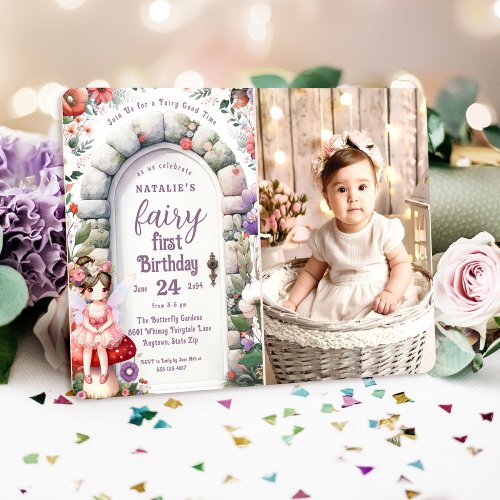 Enchanted Fairy Door Fairy First Birthday Photo Invitation
